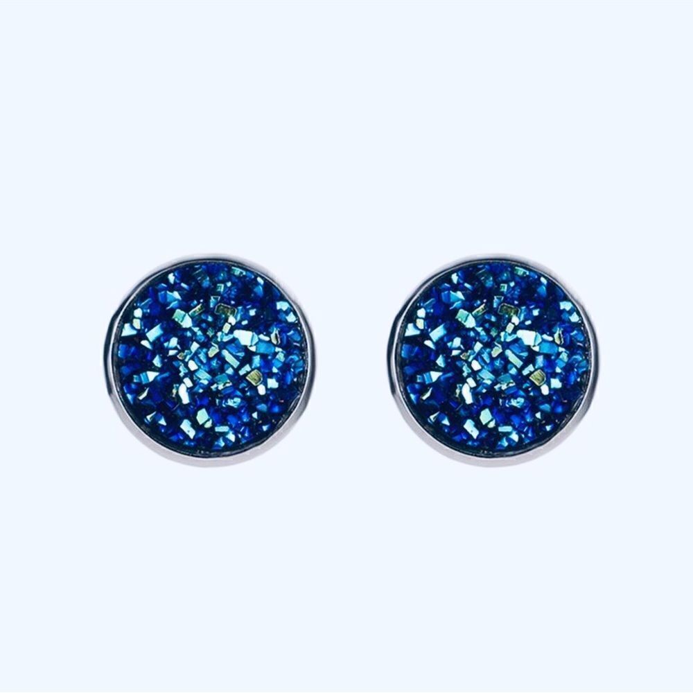 Simple Round Sparkly Cobalt Blue Earrings